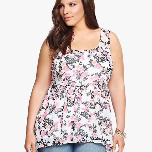 torrid Tops - TORRID'S FLORAL BABYDOLL SHARKBITE TANK TOP